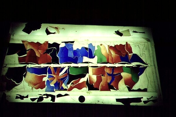 The flags laid out on the light table, Derix Studio, 1991
