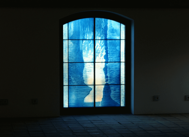 Ice — turquoise and blue acid-etched window