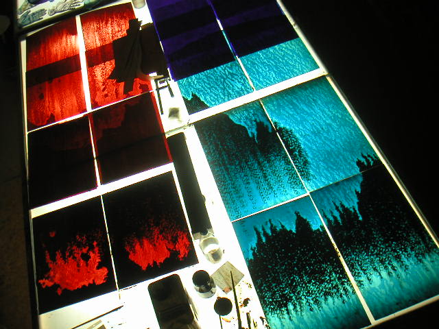 Water window — deep cobalt blue, atmospheric etching