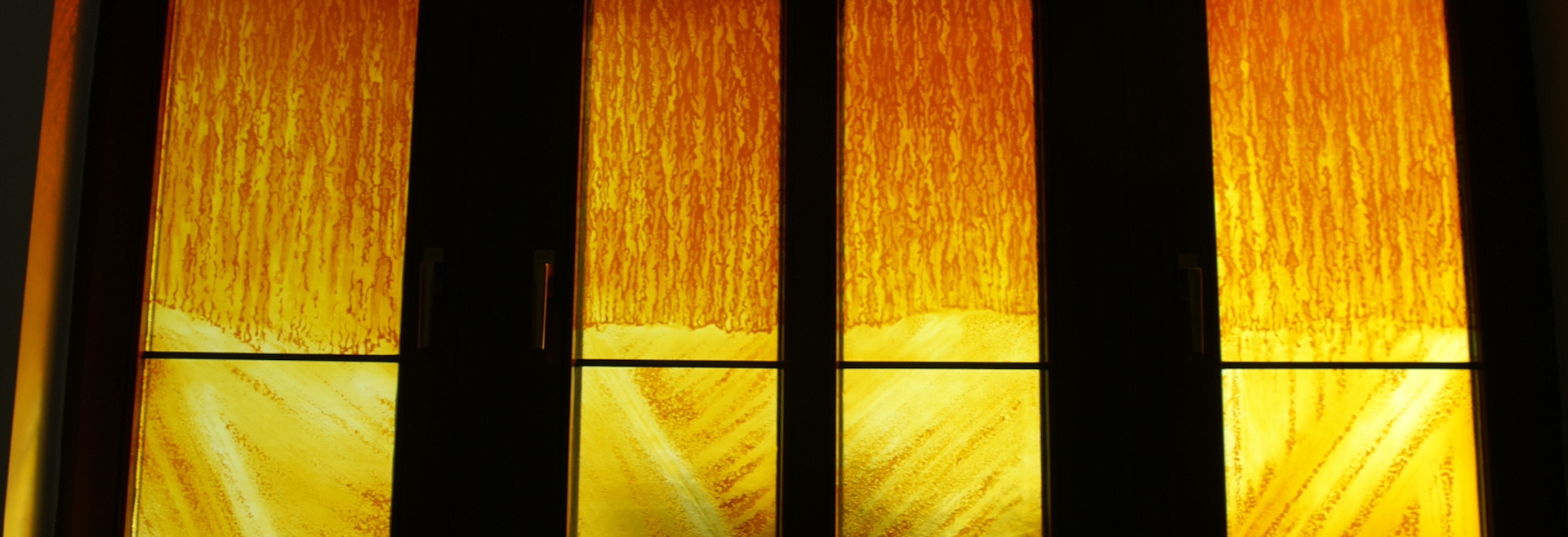 Windows on the Elements — acid-etched glass windows by John Kenneth Clark, Domaine Mechtildshausen, Wiesbaden