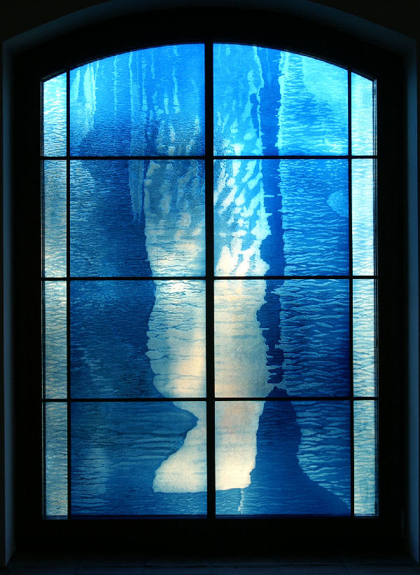 Water window — detail of cloudlike etched forms