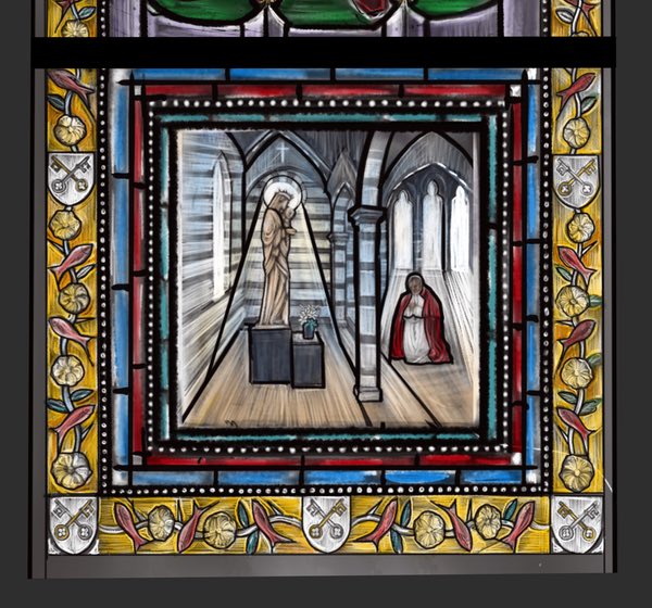 Santa Maria della Spina narrative panel — Beato Paolo VI window detail
